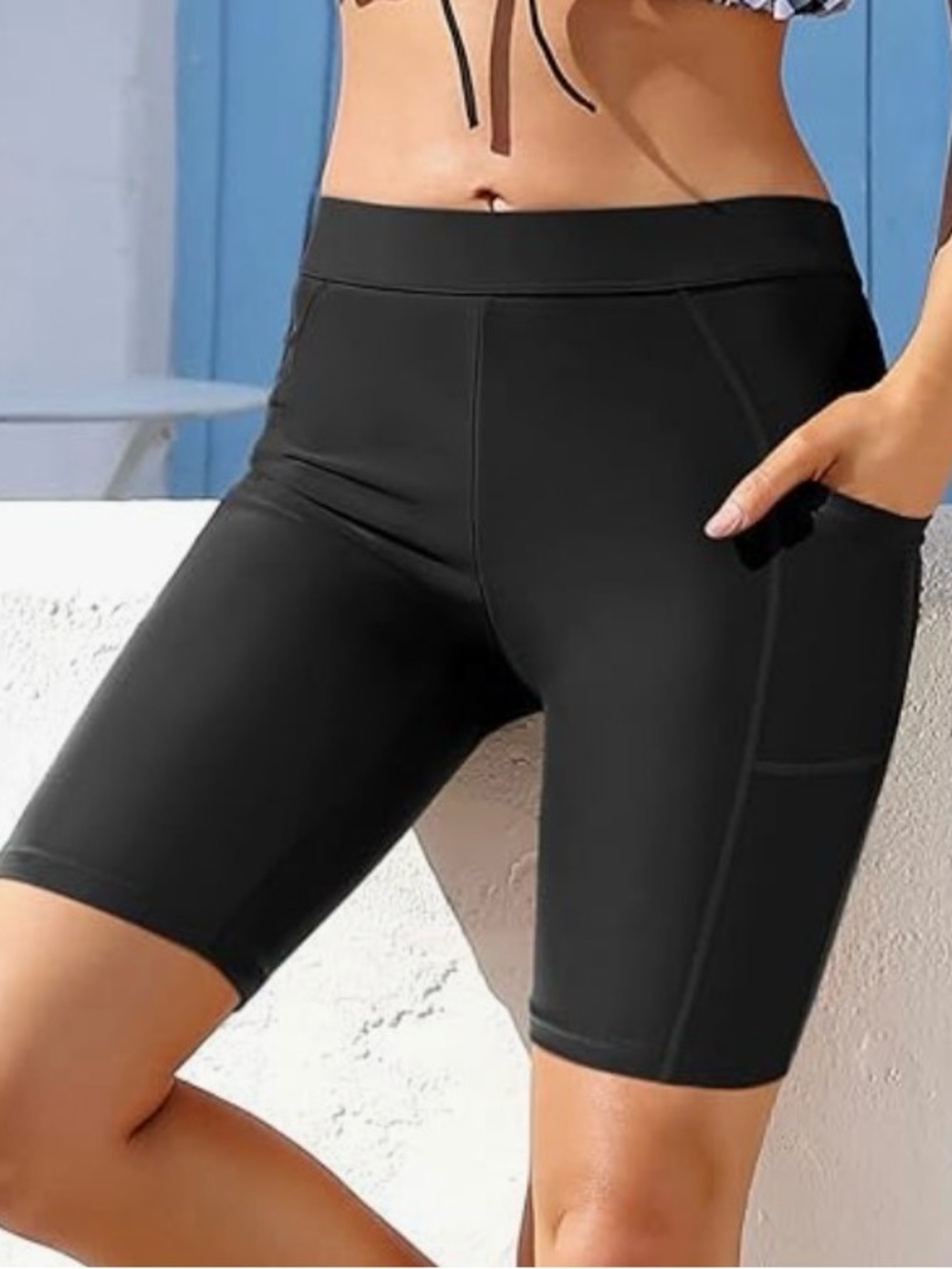 Attarco Women's Black High-Waist Swimming Shorts with Phone Pockets Size XL NWT